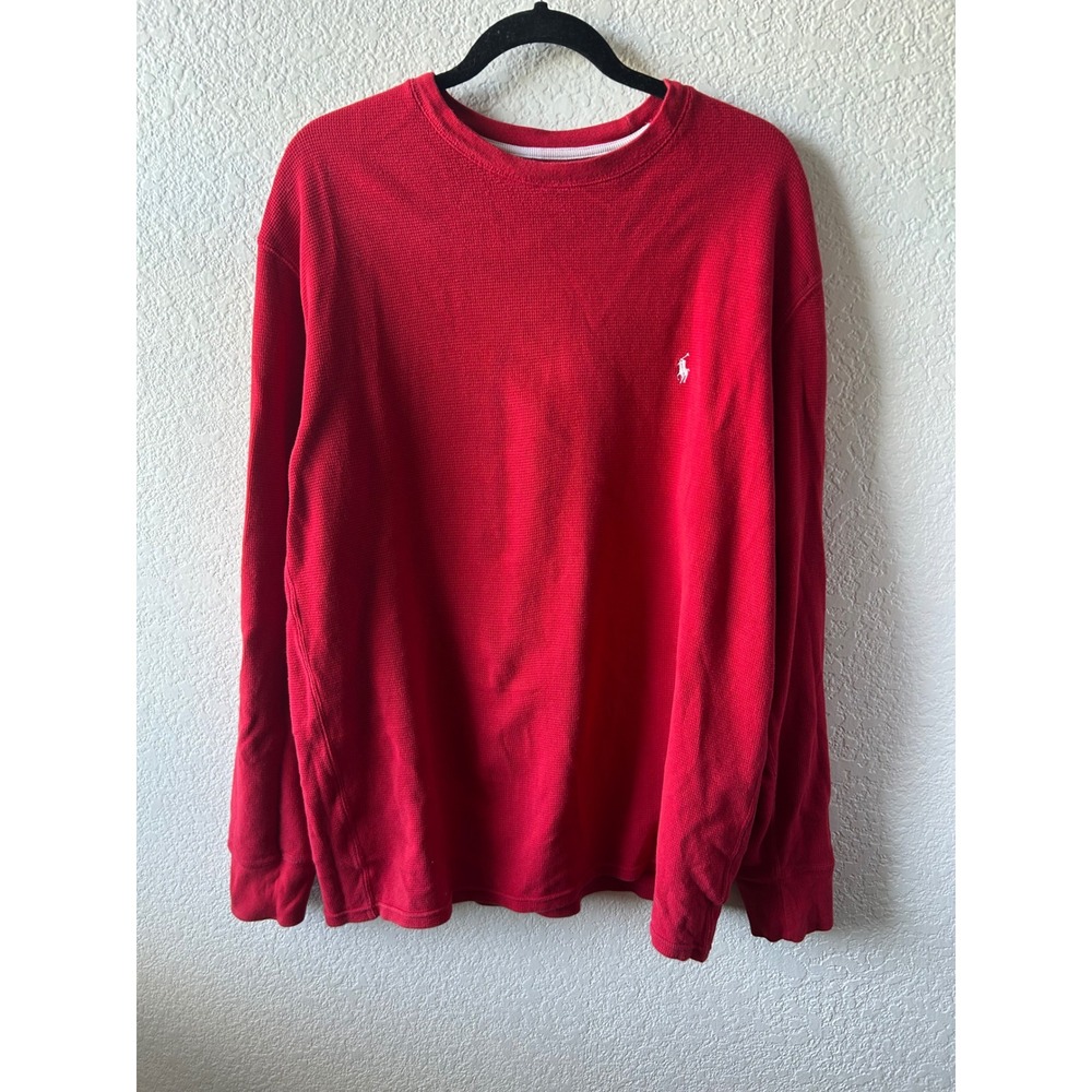 Polo Ralph Lauren Red Waffle Knit Henley Long Sleeve‎ Crew Neck Shirt Mens 2XL